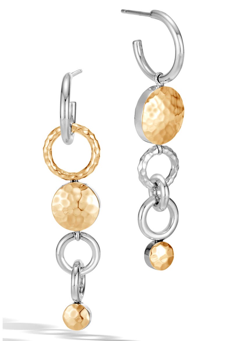 Dot Hammered Mismatched Interlink Drop Earrings, Main, color, SILVER/ GOLD