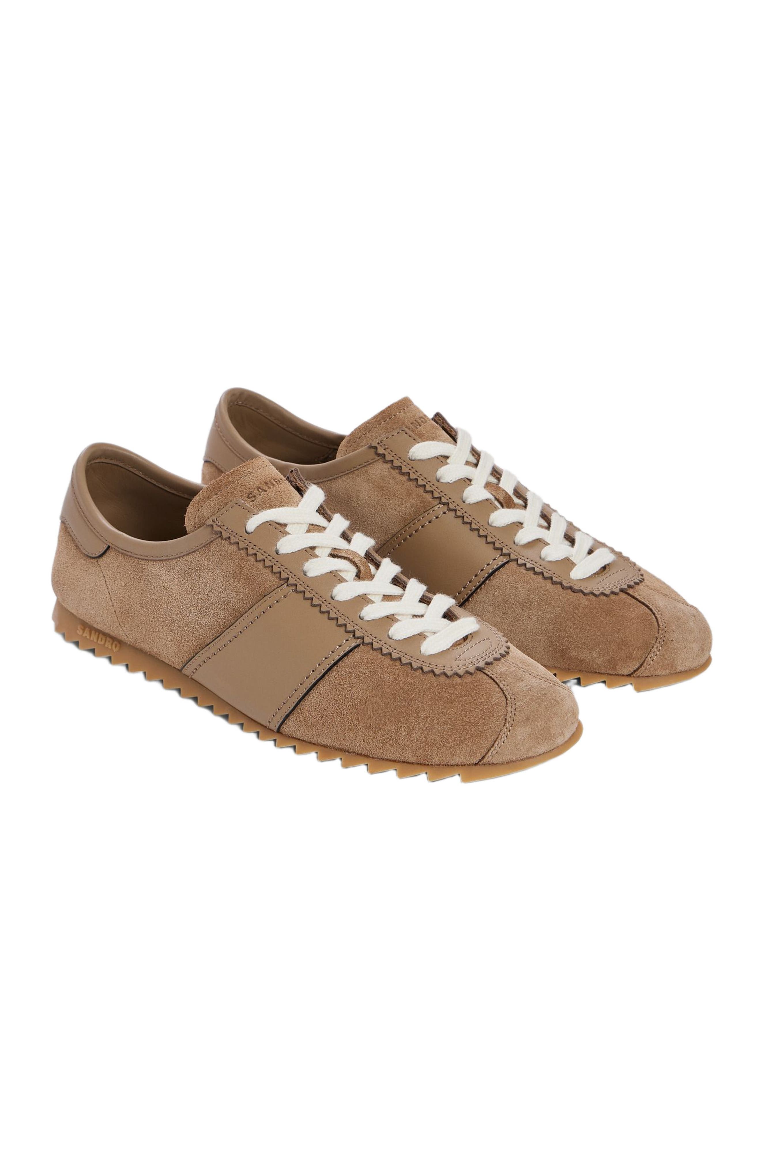Leather and suede low-top sneakers, Alternate, color, Cappucino
