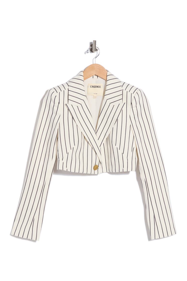 Izzie Cropped Pinstriped Blazer, Main, color, VINTAGE WHITE/BLACK PIN STRIPE