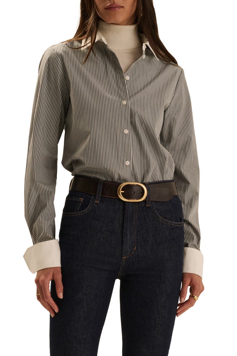 The Cuffed Statement Button-Up Shirt, Main, color, CHARCOAL STRIPE