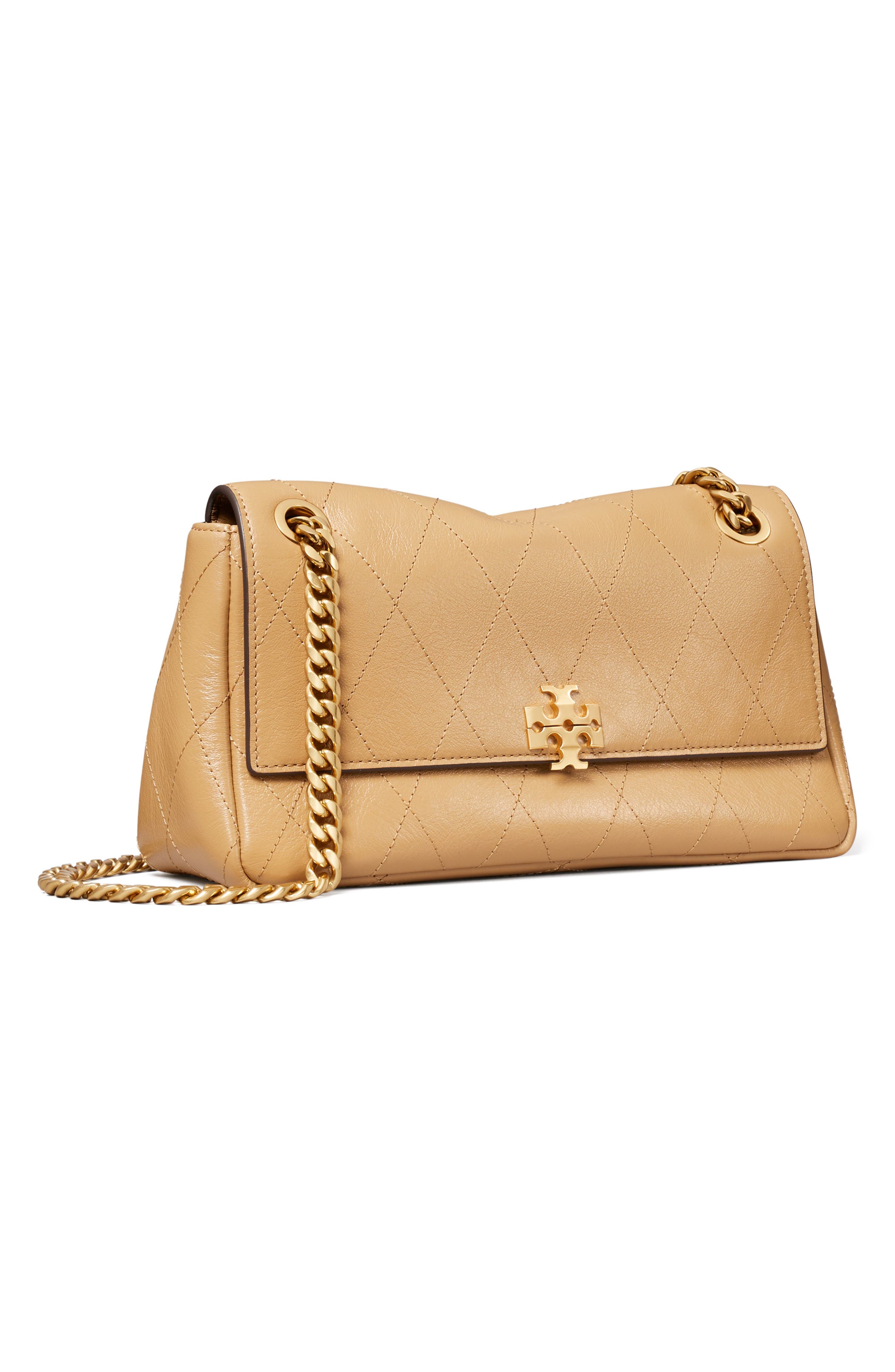 Tory Burch Small Charlie Leather Shoulder Bag, Alternate, color, Pecan