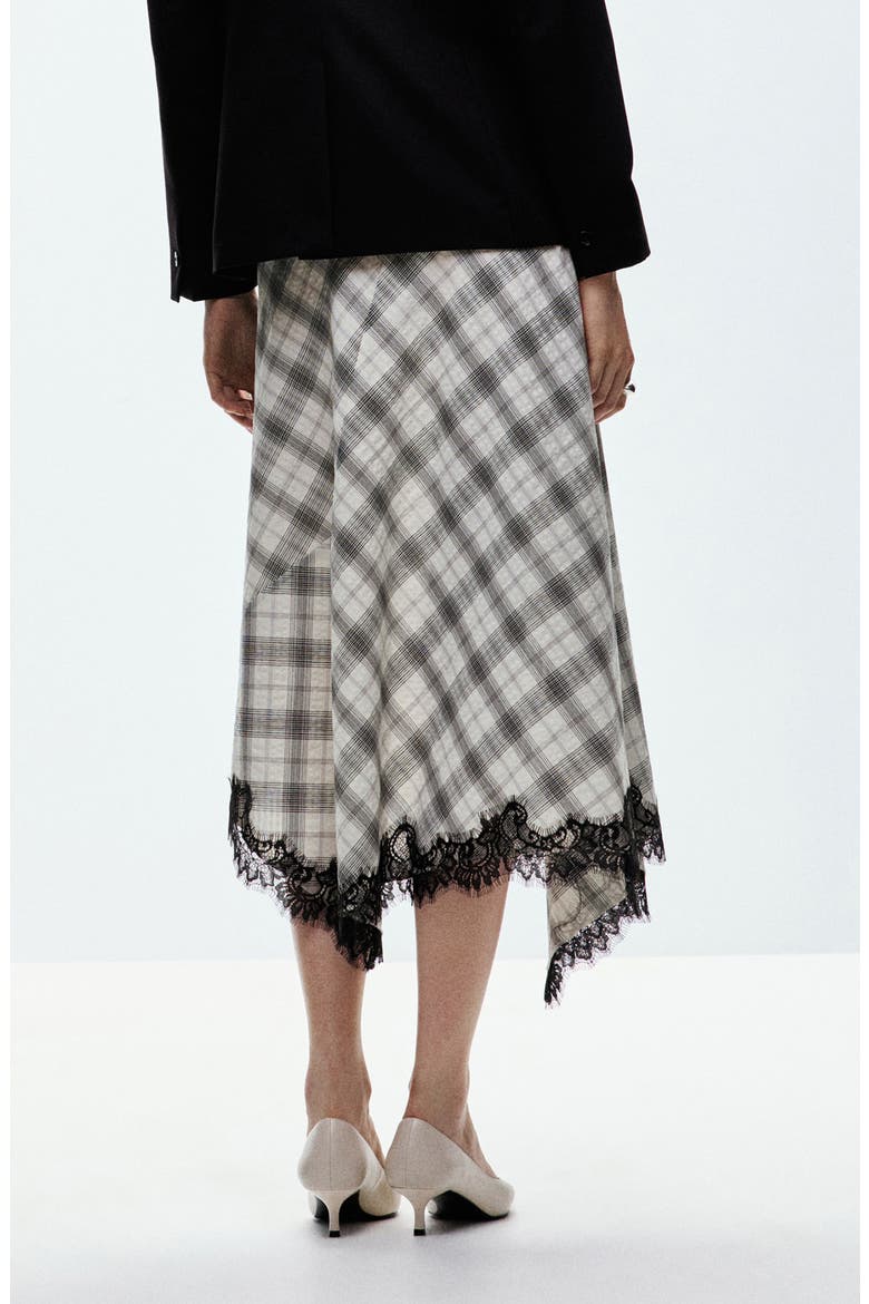 Lace Trim Plaid Midi Skirt, Alternate, color, WHITE