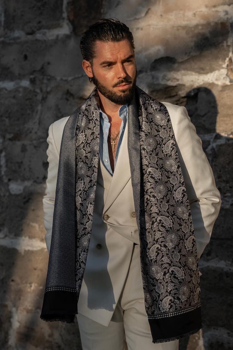 Pasquino - Silk Scarf for Men, Alternate, color, Black