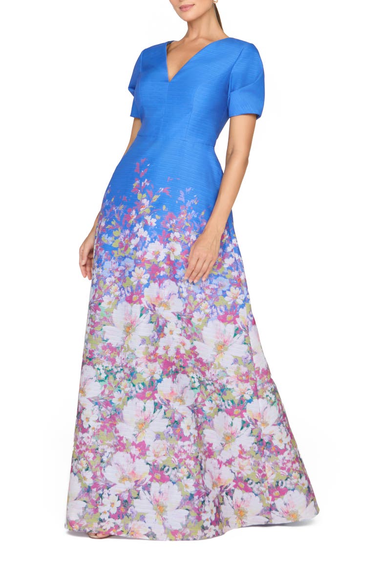 Carlotta Floral Gown, Alternate, color, AZURE MULTI