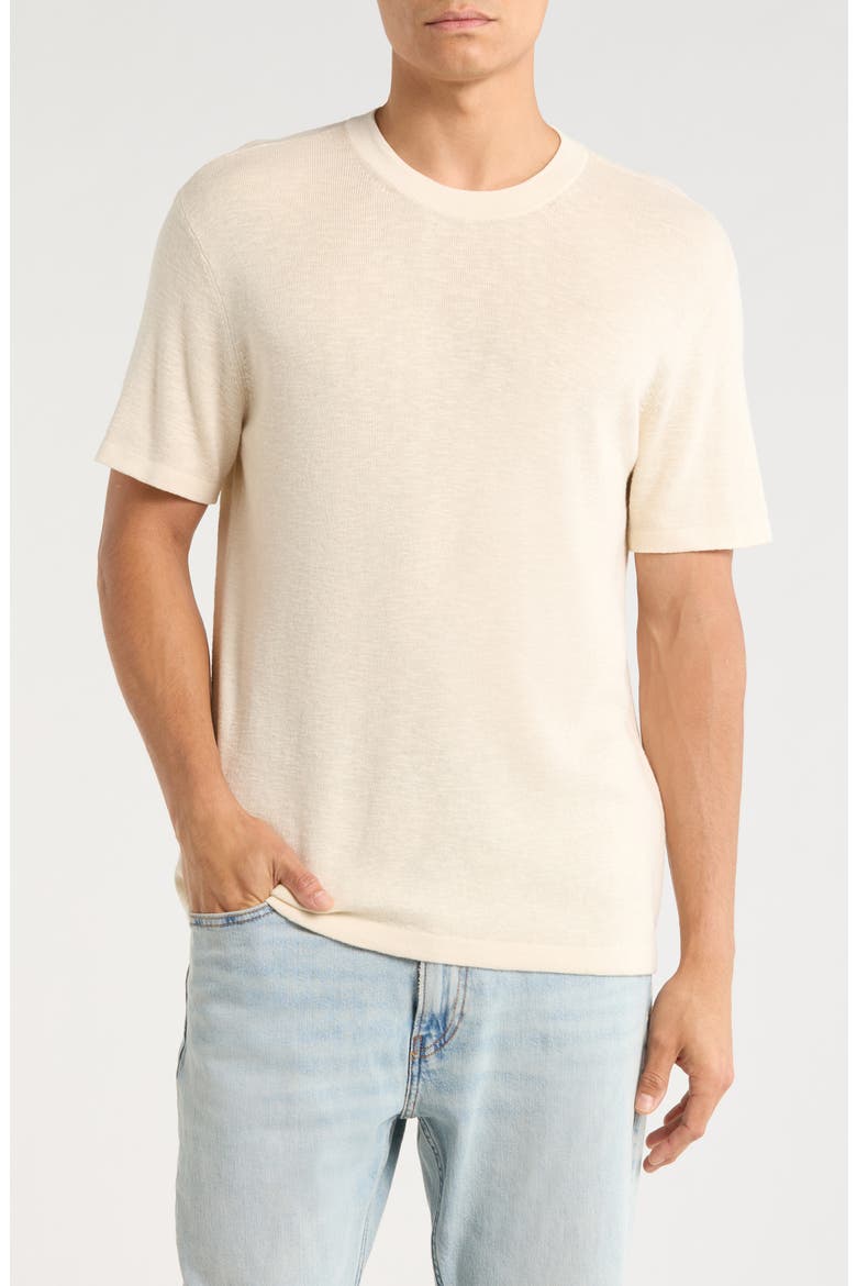 Short Sleeve Cotton Blend Sweater, Main, color, BEIGE OAK HEATHER