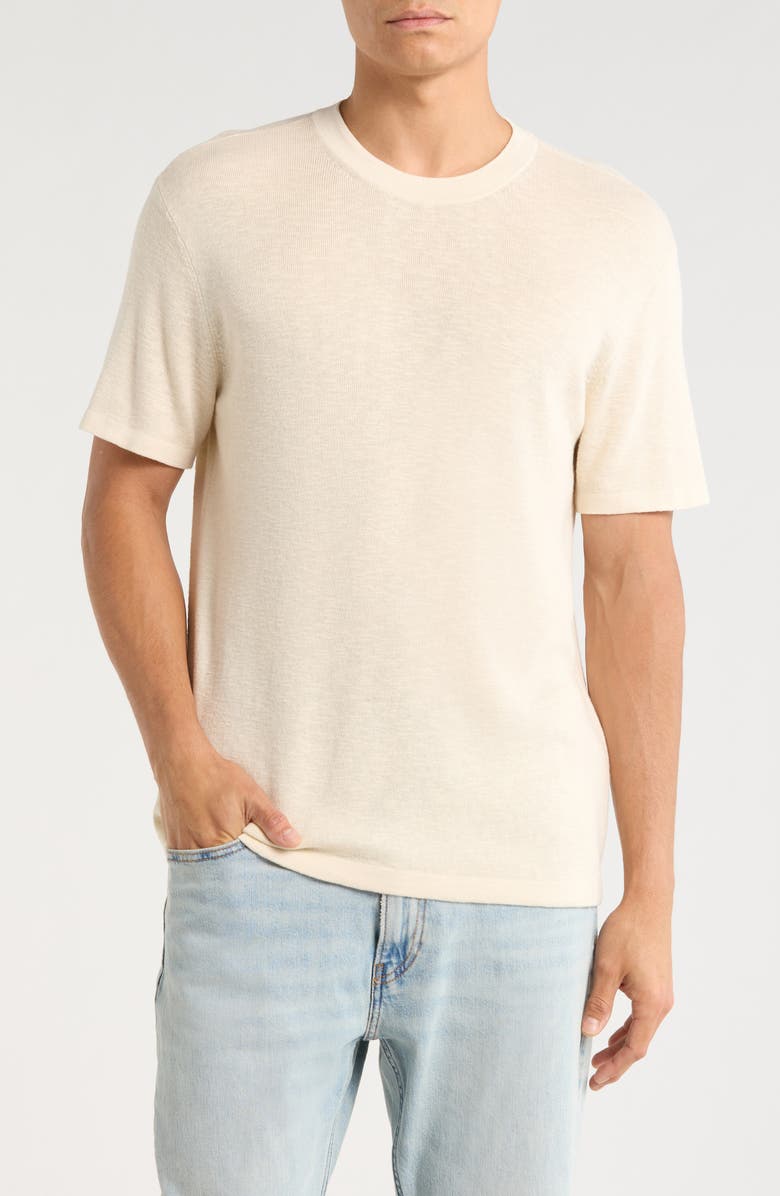 Nordstrom Short Sleeve Cotton Blend Sweater, Main, color, Beige Oak Heather