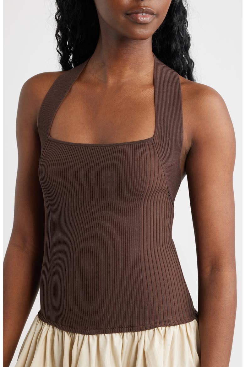 Sevilla Mixed Media Halter Maxi Dress, Alternate, color, BROWN TAN