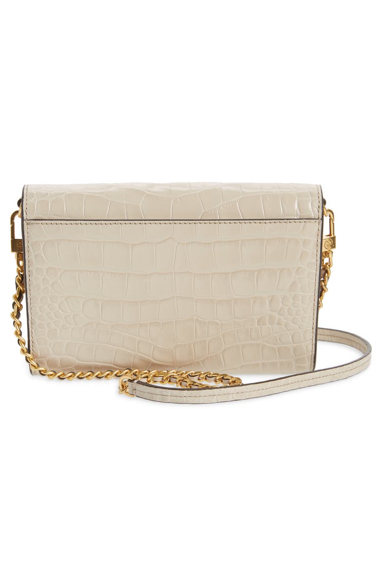 Tory Burch Robinson Croc Embossed Leather Wallet on a Chain, Alternate, color, 