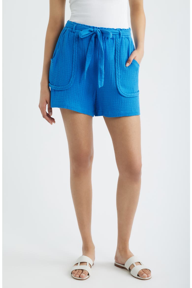 Woven Cotton Shorts, Main, color, COBALT