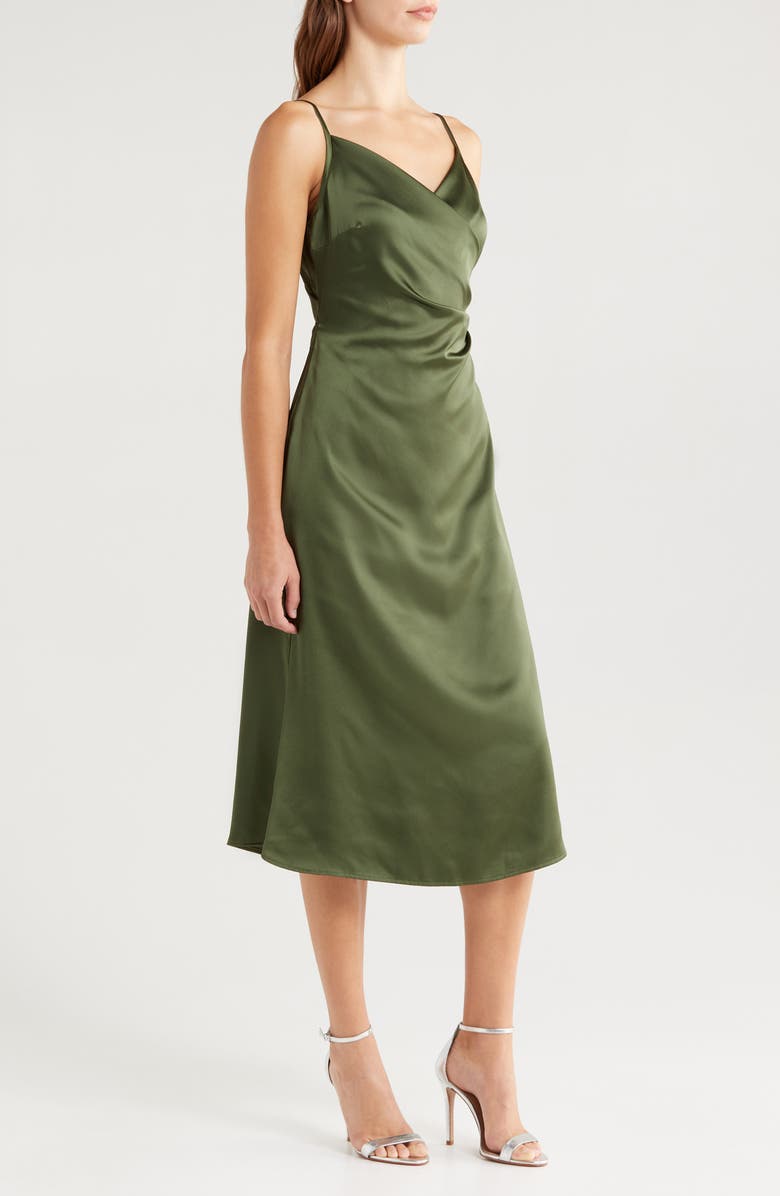 Lulus Pleated Satin A-Line Midi Cocktail Dress, Alternate, color, 