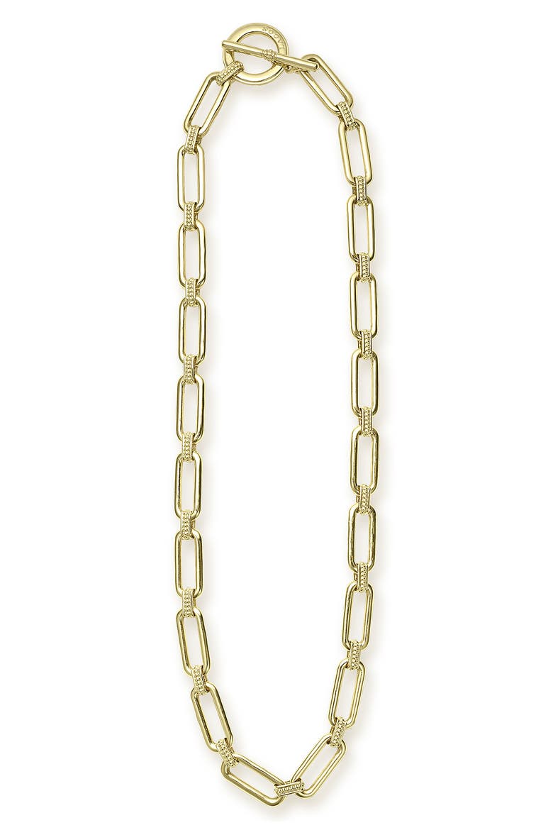 Signature Caviar Smooth Link Toggle Necklace, Alternate, color, GOLD