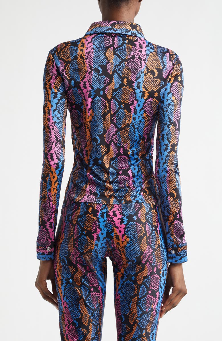 Versace Python Print Liquid Jersey Button-Up Shirt, Alternate, color, Sky Pink Sapphire Spice