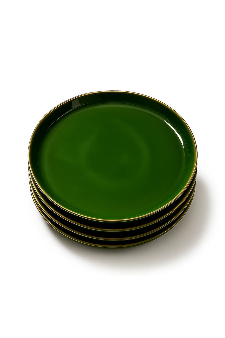 Edan Flat Salad/Dinner Plate, Set of 4, Alternate, color, Matte Green/ Shiny Green