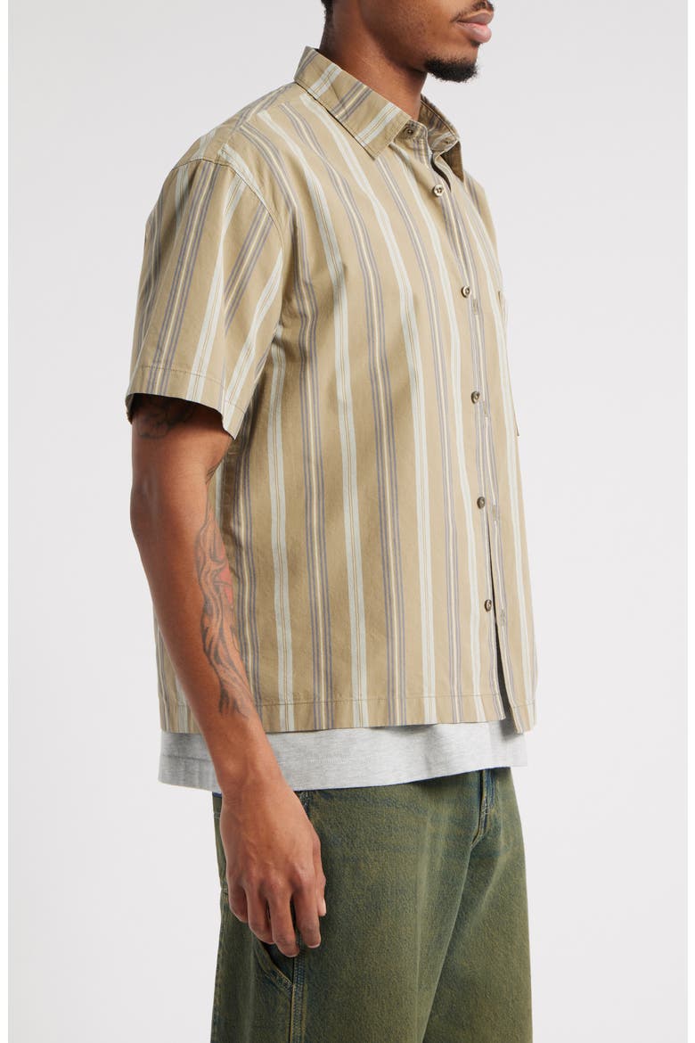 Boxy Camp Short Sleeve Button-Up Cotton Shirt, Alternate, color, OLIVE UTILITY STRIPE