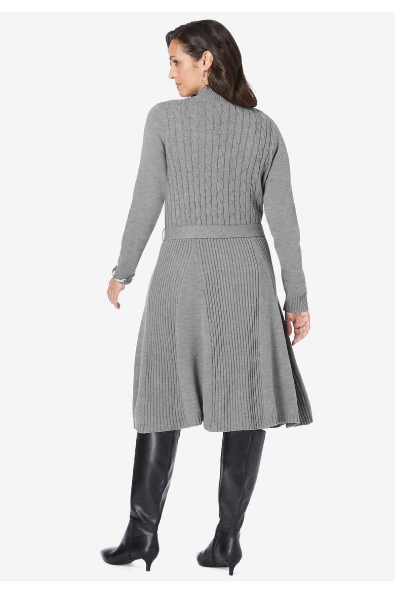 Belted Cable Sweater Dress, Alternate, color, EVENING BLUE