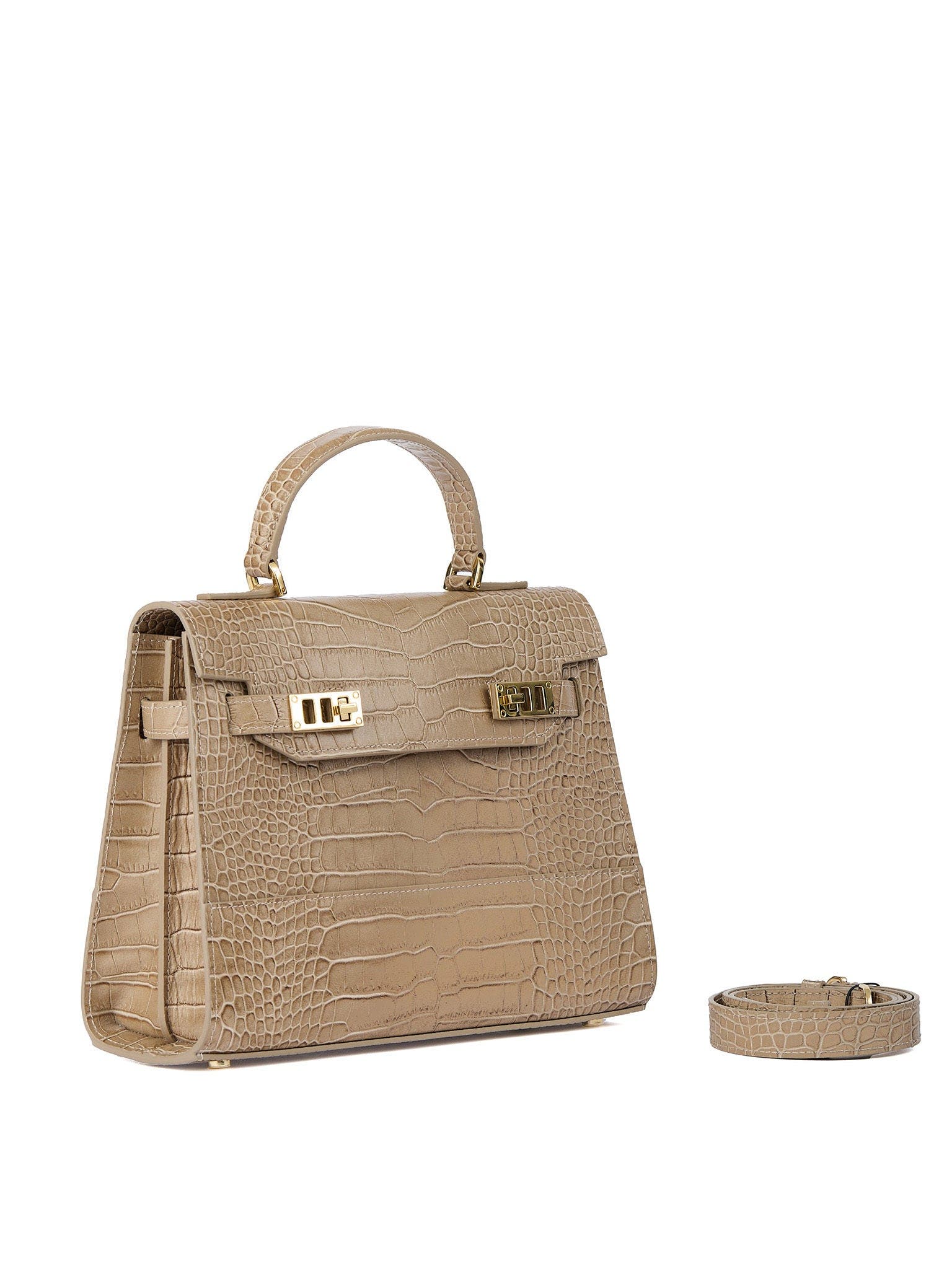 Kim Croco 11" Embossed Leather Top Handle Bag, Alternate, color, Light Beige