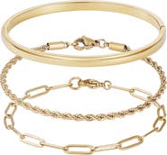 Adornia Set of 3 18K Gold Plated Stainless Steel Bracelets