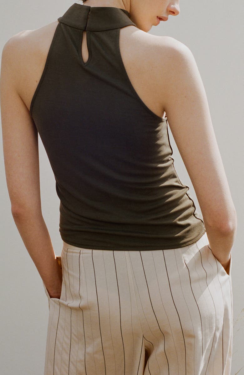 MANGO Asymmetric Ruched Top, Alternate, color, Khaki Green