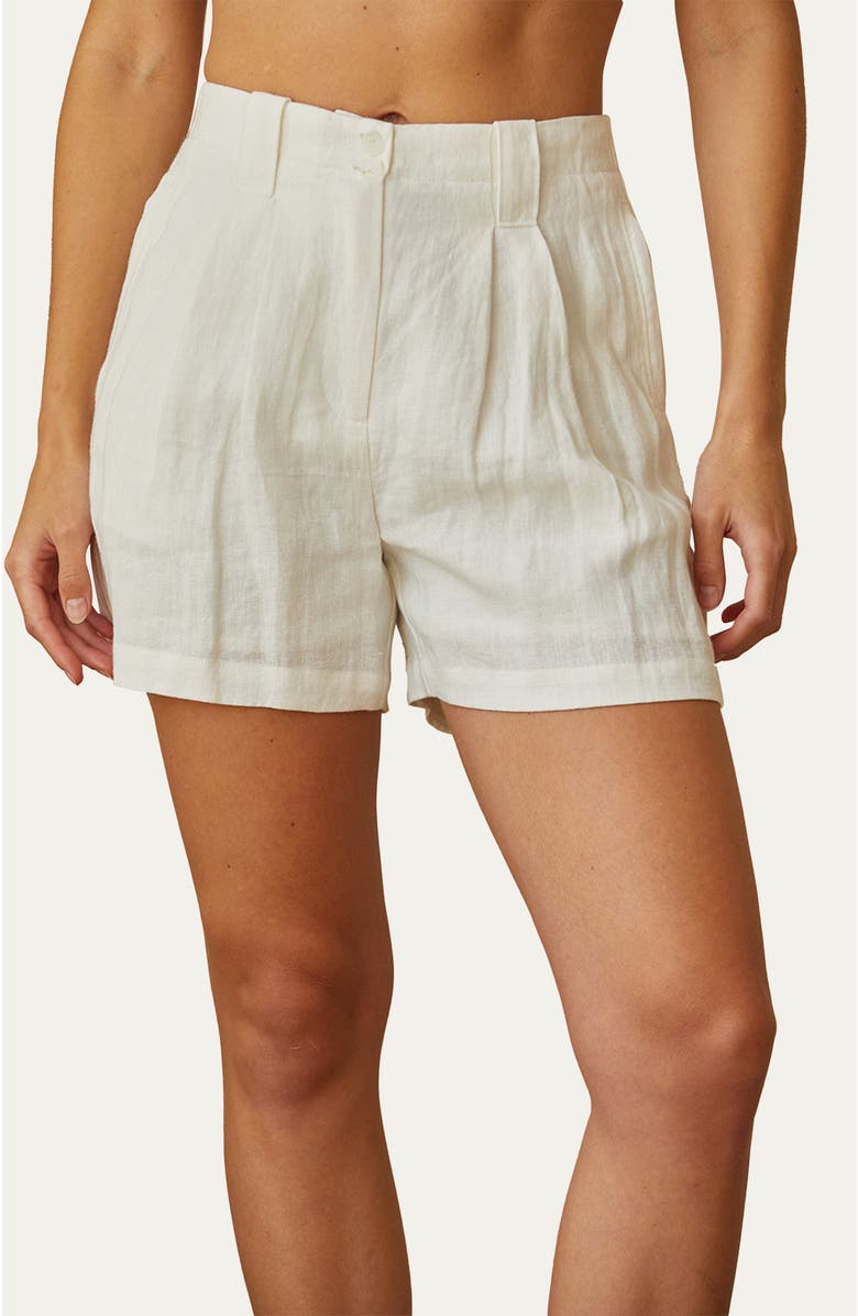 CRESCENT Pleated Linen Shorts, Main, color, White