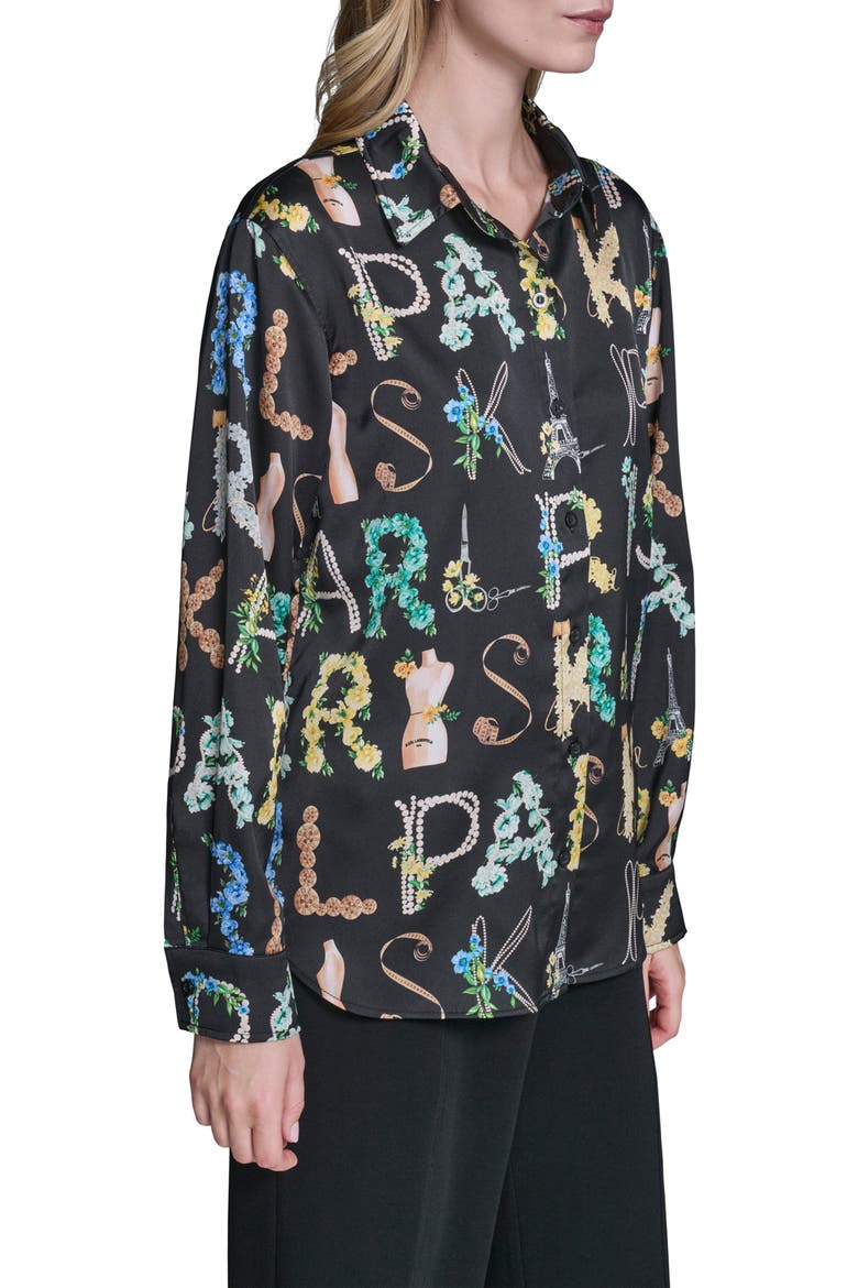 Print Oversize Button-Up Shirt, Alternate, color, BLACK/ PANNA COTTA MULTI