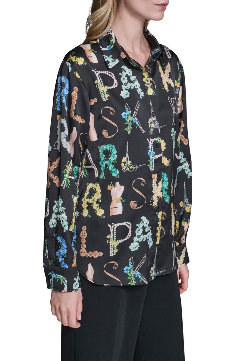 KARL LAGERFELD PARIS Print Oversize Button-Up Shirt, Alternate, color,