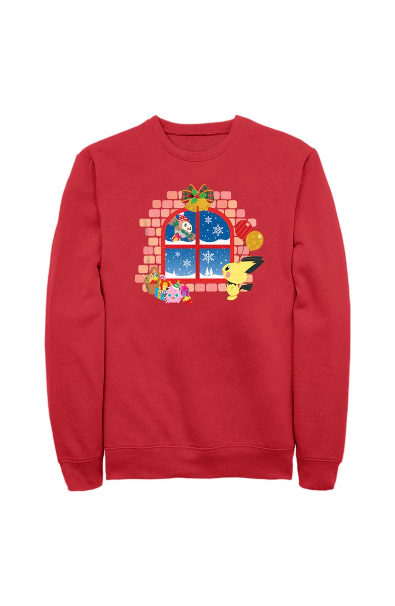 POKEMON Men's Pokemon Christmas Window  Sweatshirt, Main, color, Red