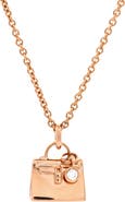 Pre-Owned Hermes Amulettes Kelly Pendant NM Necklace 18K Rose Gold with Diamond