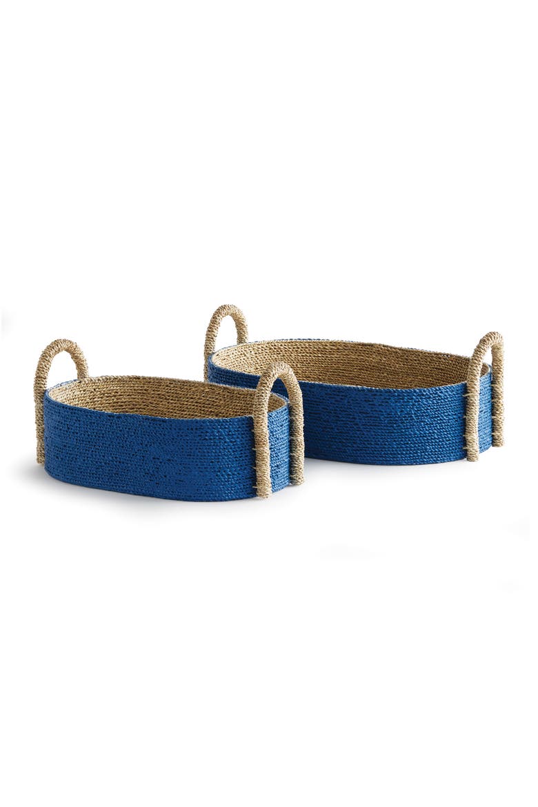Tiana Seagrass Short Oval Decorative Baskets Set of 2, Main, color, Blue