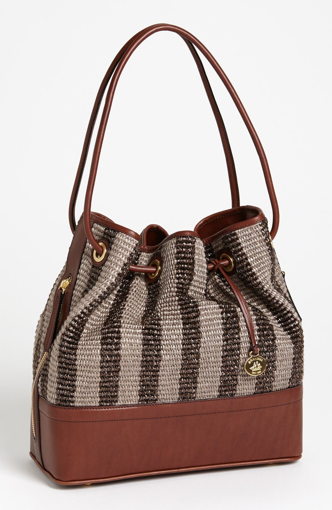 'Trina' Mixed Media Tote, Main, color, BROWN RAFFIA