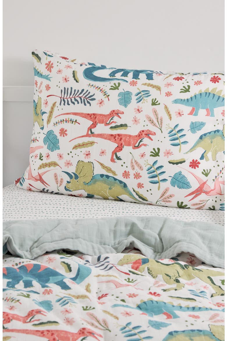 Toddler Cotton Muslin Bedding Set, Alternate, color, PINK DINOS