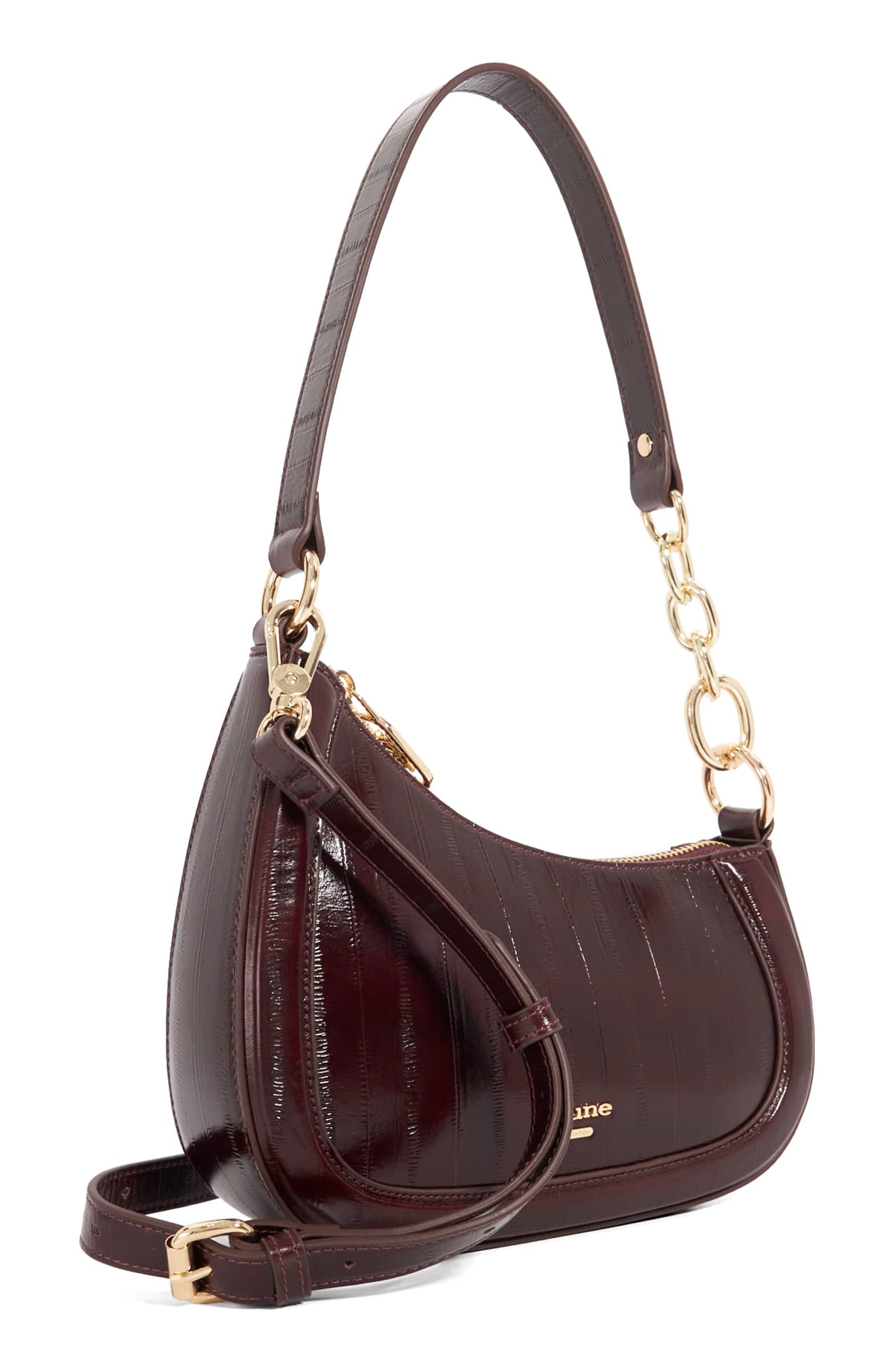 Dune London Direction Leather Shoulder Bag, Alternate, color, Burgundy