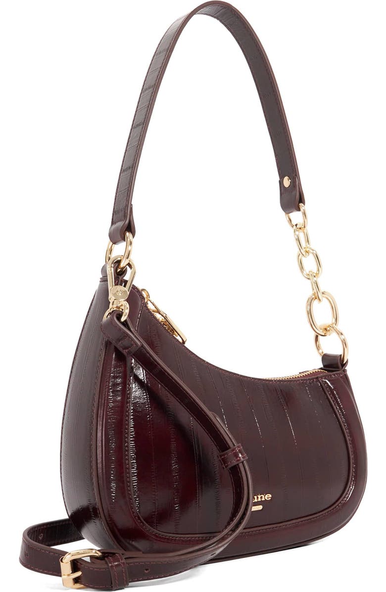 Dune London Direction Leather Shoulder Bag, Alternate, color, Burgundy