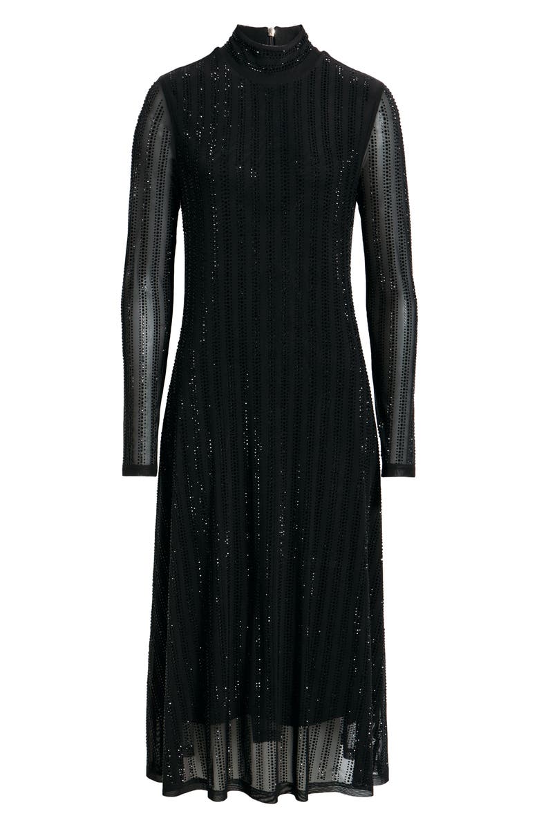Elie Tahari The Martine Sequin Long Sleeve Midi Dress, Alternate, color, Noir