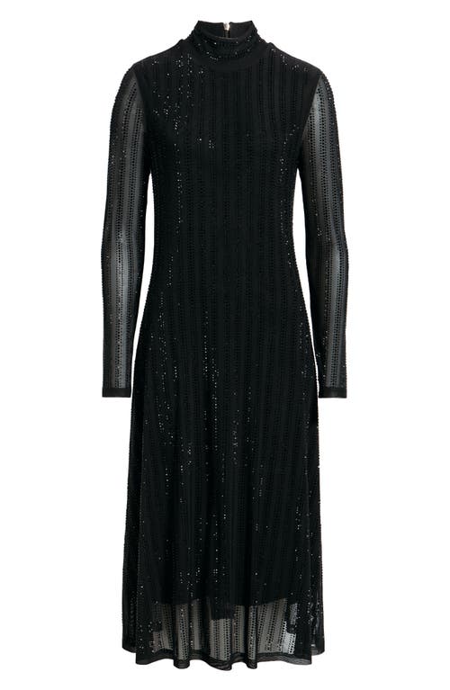 Elie Tahari The Martine Sequin Long Sleeve Midi Dress In Black