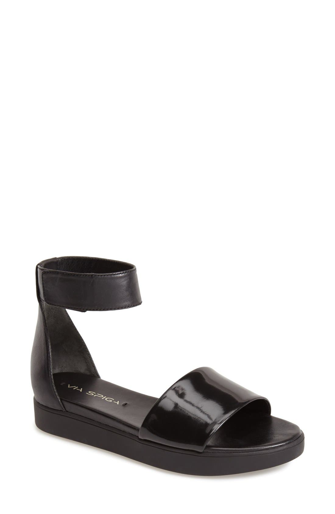 'Cativa' Ankle Strap Leather Sandal, Main, color, BLACK/ BLACK