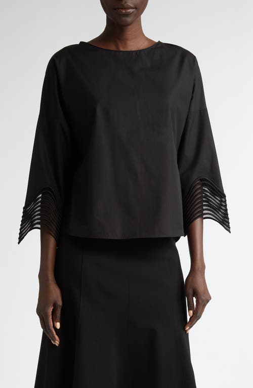 Akris punto Waved Lace Cuff Long Sleeve Cotton Poplin Top in Black 