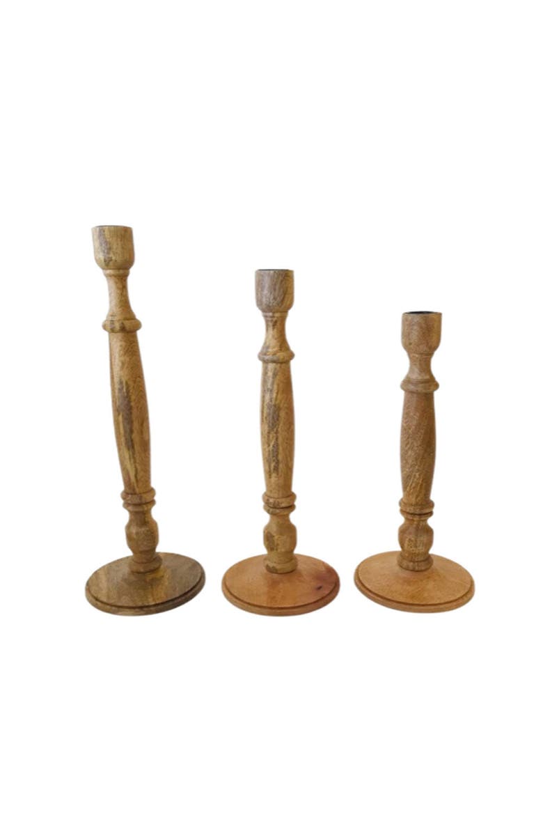 Tapered Candle Holder, Natural Wood, Main, color, Earth tones