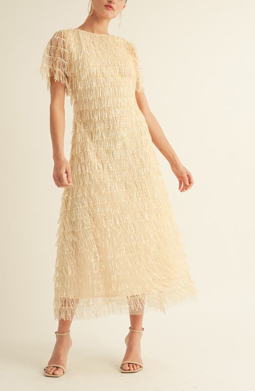 Arose Studio Treazure Sequin Fringe Cocktail Midi Dress In Gold