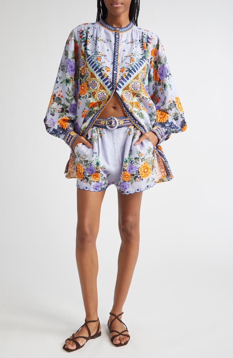 Camilla Tuck Front Belted Linen Shorts, Alternate, color, Luscious In Lisbon