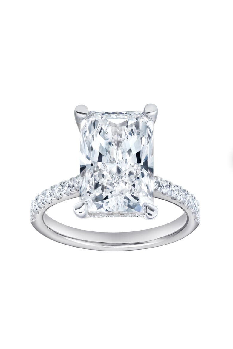 Maia 14K Gold Radiant Cut Lab Grown Diamond Hidden Halo Engagement Ring - 5.4 Ct, Main, color, 14K White Gold