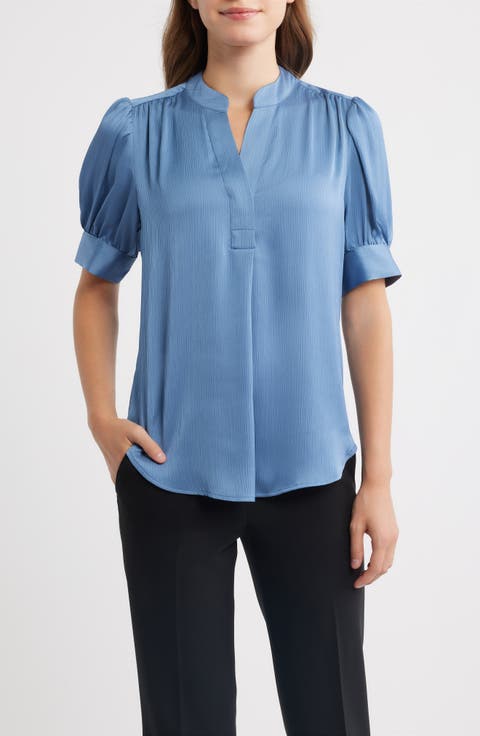 Puff Sleeve Hidden Button Top