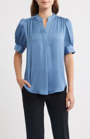 Anne Klein Puff Sleeve Hidden Button Top