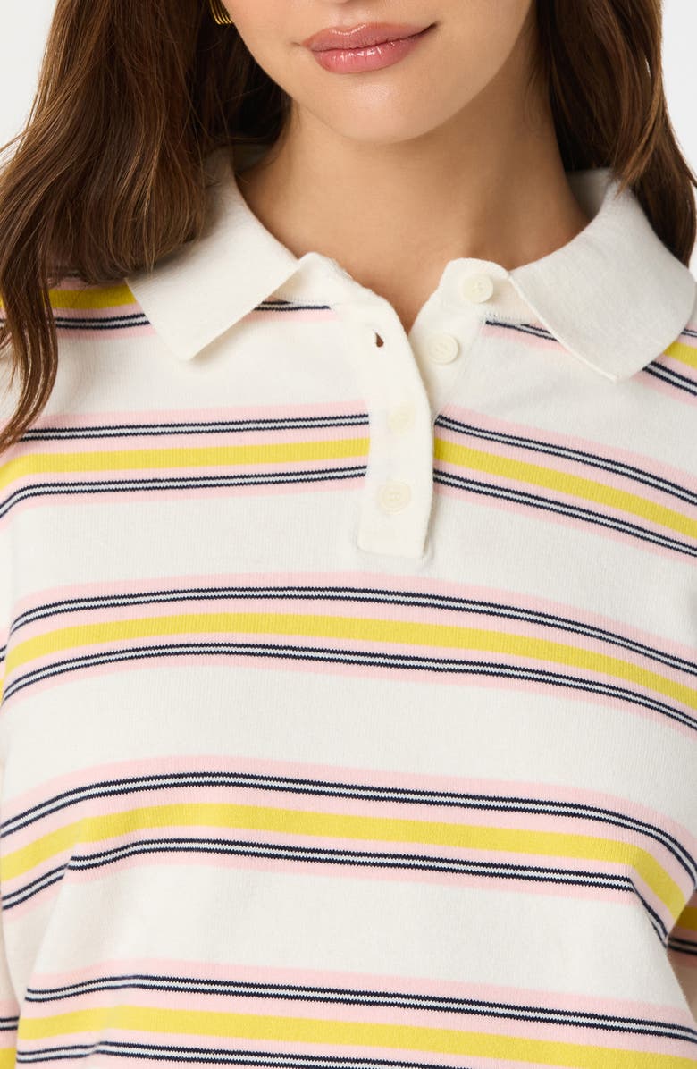 ASTR the Label Stripe Long Sleeve Cotton Polo, Alternate, color, White Yellow Stripe