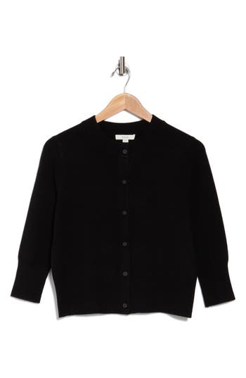 Vince Wool Blend Shrunken Cardigan In Black