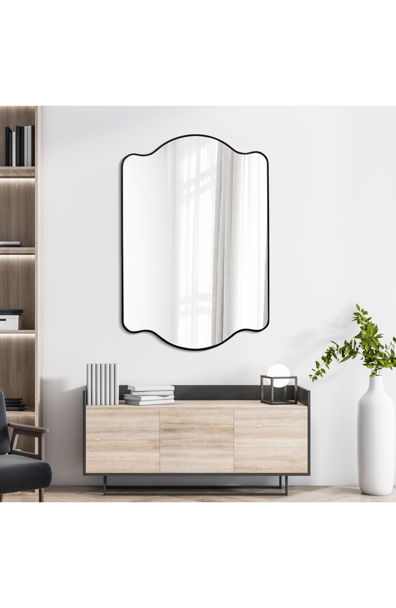 JONATHAN Y Louisa Medium Scalloped Rectangular Metal Framed Wall Mirror, Main, color, 