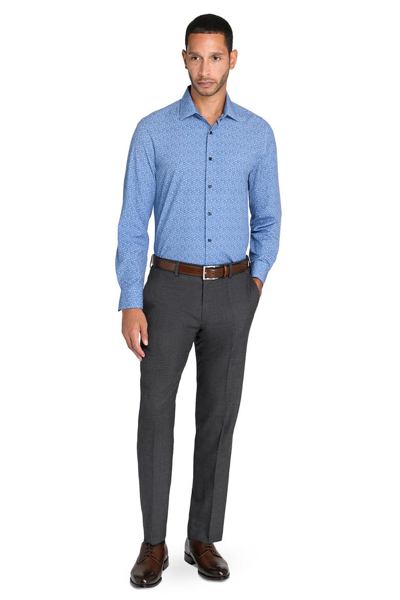 Slim Fit Micro Floral Performance Dress Shirt, Alternate, color, NAVY