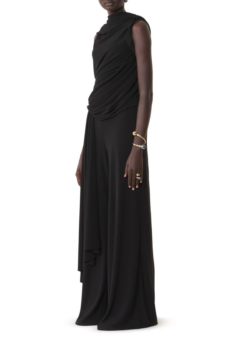 Draped Jumpsuit In Crepe Jersey, Alternate, color, Black