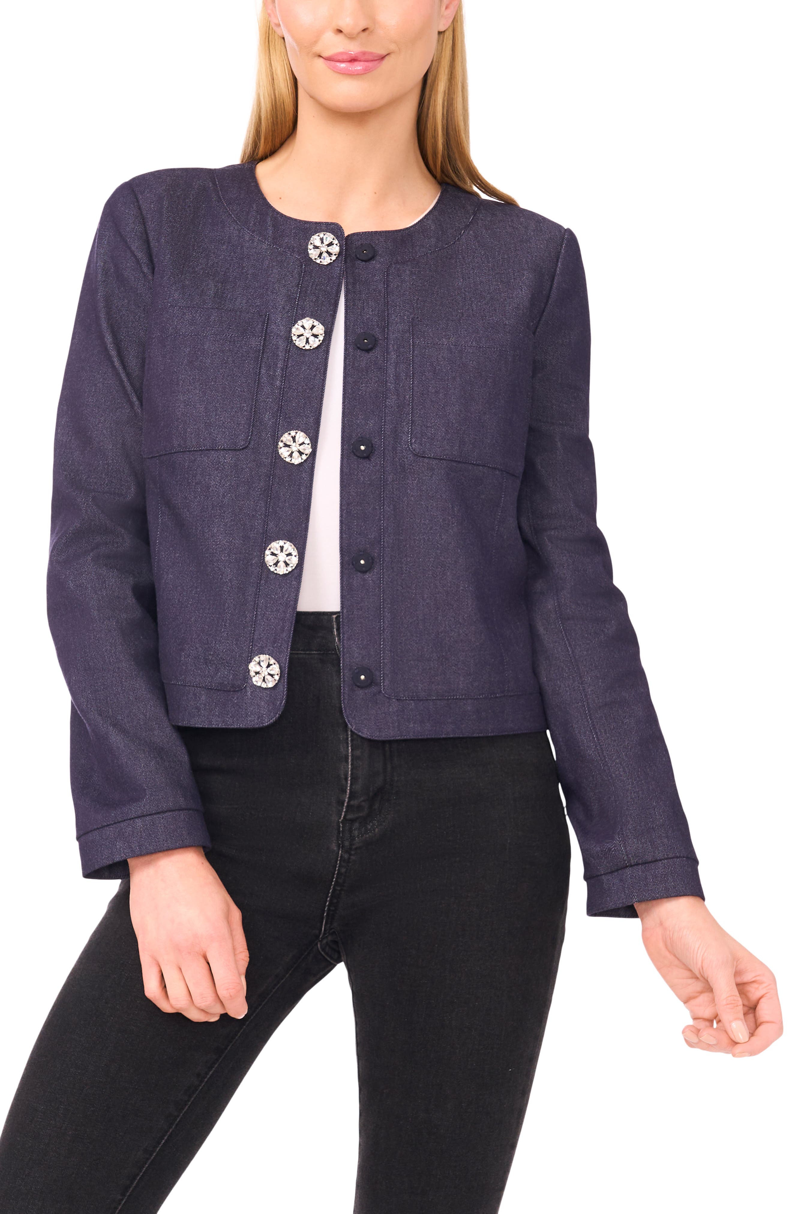 Rhinestone Snap Cotton Blend Jacket