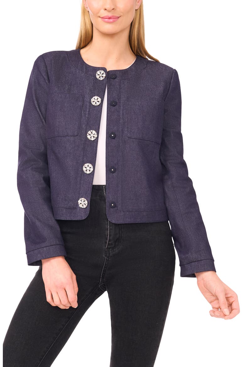 Rhinestone Snap Cotton Blend Jacket, Main, color, CLASSIC NAVY