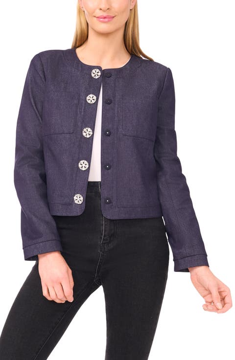 Rhinestone Snap Cotton Blend Jacket